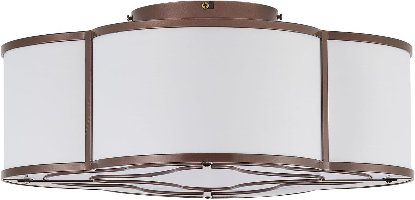 Brown Caged Boho Ceiling Fan with Lights, 20' Flush Mount Ceiling Fans with Lights Remote Control, Low Profile Bladeless with 6 Speeds for Bedroom, Nursery, Kitchen