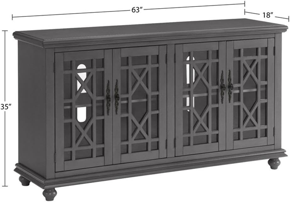 Elegant Gray Wood TV Stand for 50', 55', 60', 65' TVs, Entertainment Center with Doors, Adjustable Shelves, Storage, Media Console, Sideboard, Hallway Accent Chest 63' W x 18' D x 35' H