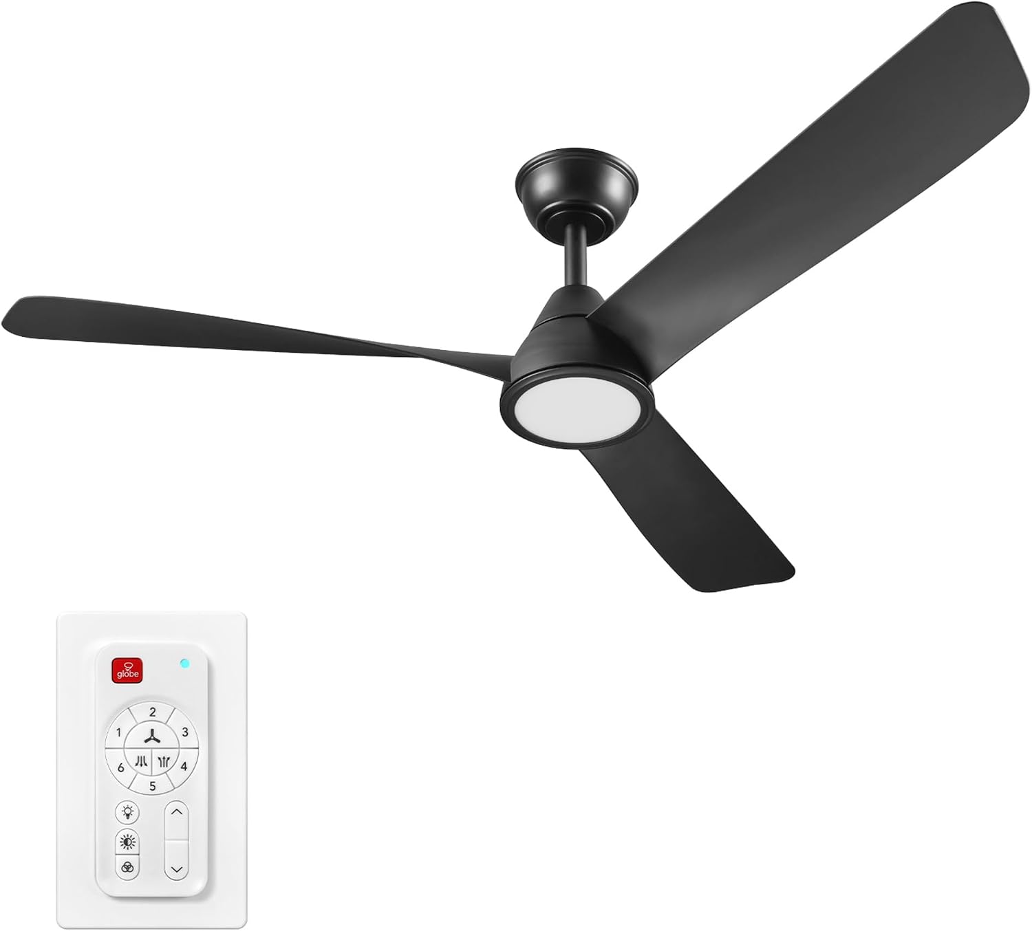 Globe Electric 37000110 52' Smart Ceiling Fan with LED Light, Remote Control, WhisperQuiet DC Motor, 6 Speeds, Matte Black