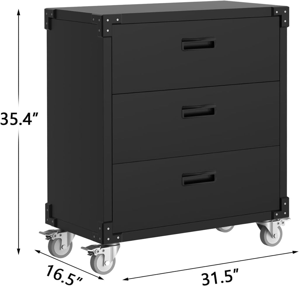 3 Drawer Rolling Tool Cabinet Heavy Duty Garage Storage On Wheels Mobile Metal Cabinet for Warehouse, Basement & Workshop Easy to Assemble