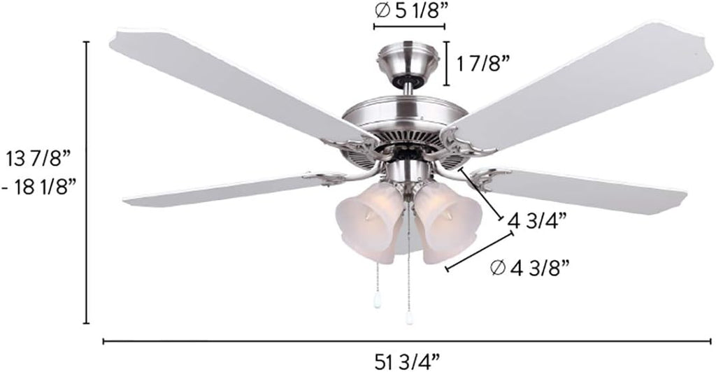 Canarm LTD St. James BPT 52 Alabaster Glass 4 Bulb Light Kit, 52-Inch Ceiling Fan with 5 Blades, White/Bleached Oak Blades