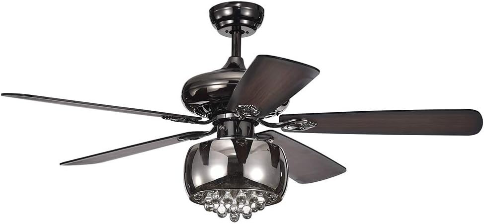 Warehouse of Tiffany CFL-8307 Nettle 3-Light Shaded Glass and Crystal 5-Blade Pear Black Ceiling Fan, 52'