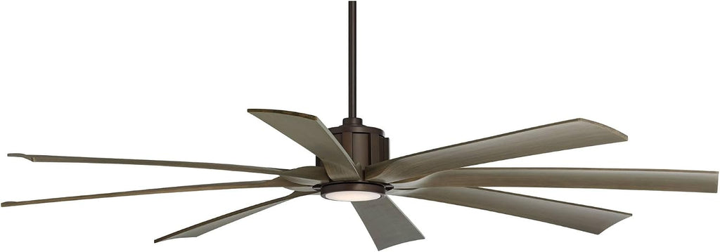 Possini Euro Design 70' Defender Large Farmhouse Rustic Indoor Outdoor Ceiling Fan 8 Blade LED Light Remote Control Oil Rubbed Bronze Motor Oak Finish Blades Bedroom Patio Living Room Damp Rated