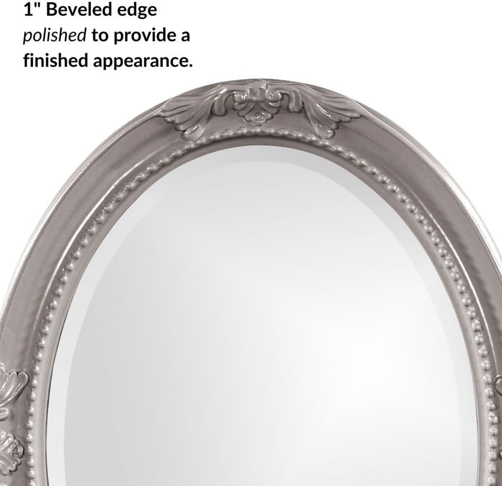 Howard Elliott Collection Queen Ann Oval Glossy Nickel Wall Mirror, Oval Bevelled Hanging Wood Framed Vanity Mirrors for Home Decor, Living Room, Bathroom, Bedroom, or Hallway, 25 x 33 Inch