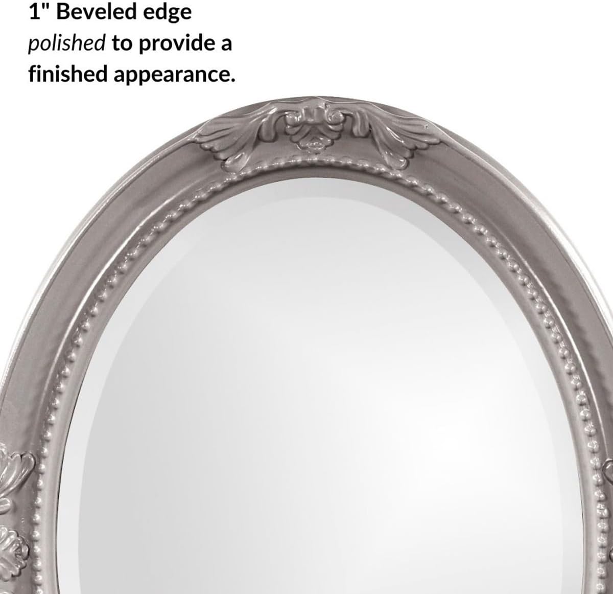Howard Elliott Collection Queen Ann Oval Glossy Nickel Wall Mirror, Oval Bevelled Hanging Wood Framed Vanity Mirrors for Home Decor, Living Room, Bathroom, Bedroom, or Hallway, 25 x 33 Inch