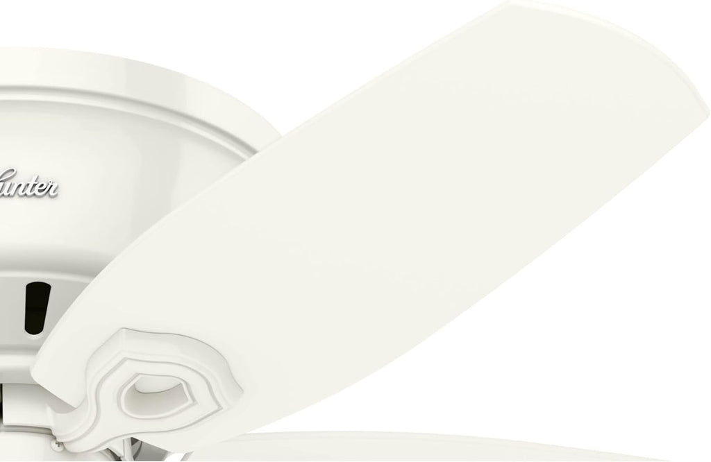 Hunter 42 inch Indoor Ceiling Fan with LED Lights - White Ceiling Fan with Pull Chain, For Bedroom, Living Room, or Kitchen, Low Profile Flush Mount, No Remote, 5 Blades - Builder 51090, Snow White