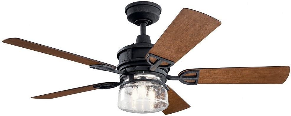 Kichler 310239DBK Lyndon Patio 52 Outdoor Ceiling Fan w/LED Lights & Wall Control, Distressed Black