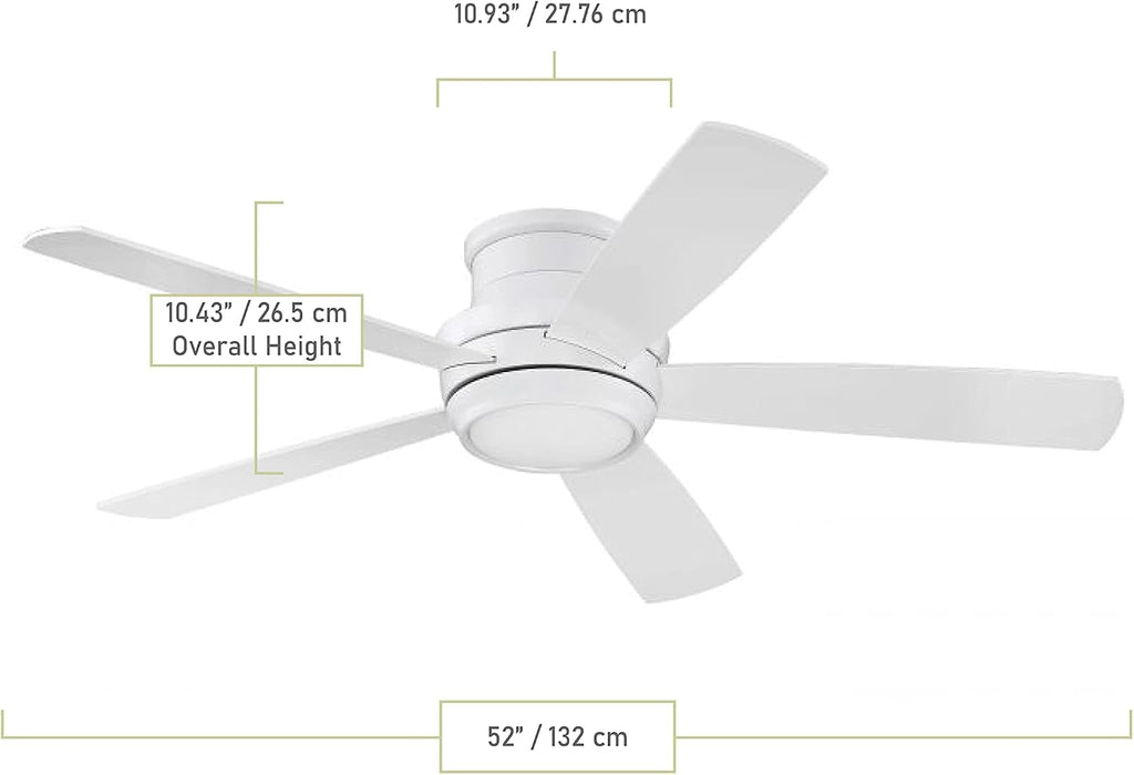 Flush Mount Ceiling Fan with LED Light and Remote by Craftmade TMPH44W5 Tempo 44 Inch White, Hugger Fan