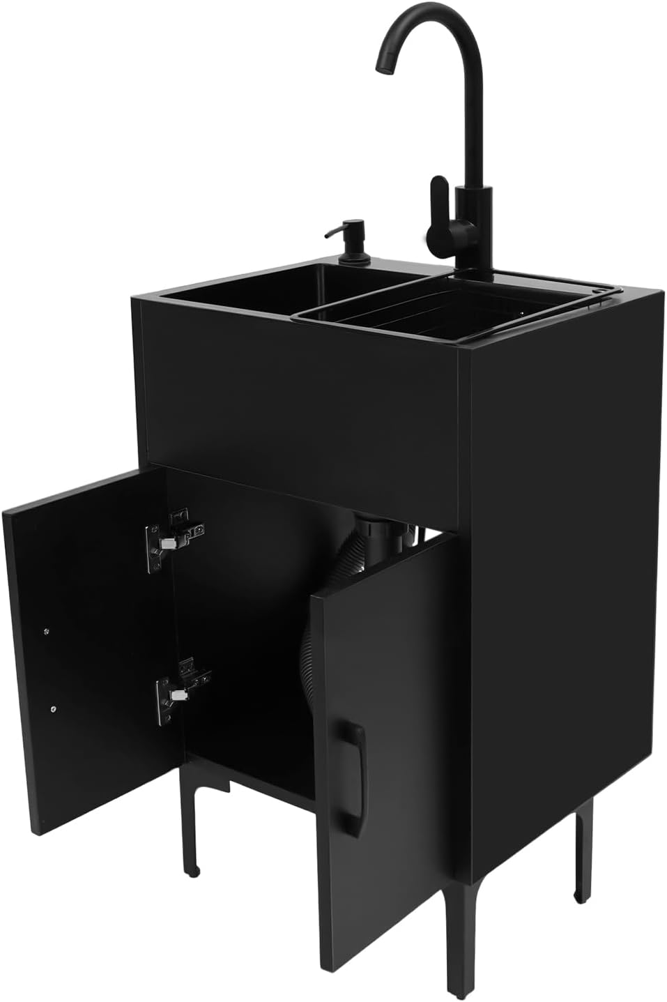20-Inch Laundry Sink with Cabinet and Hot & Cold Faucet, Stainless Steel Utility Sink with Cabinet, Black Cabinet with Single Bowl Sink for Laundry & Utility Room, Kitchen, Bathroom, Basement