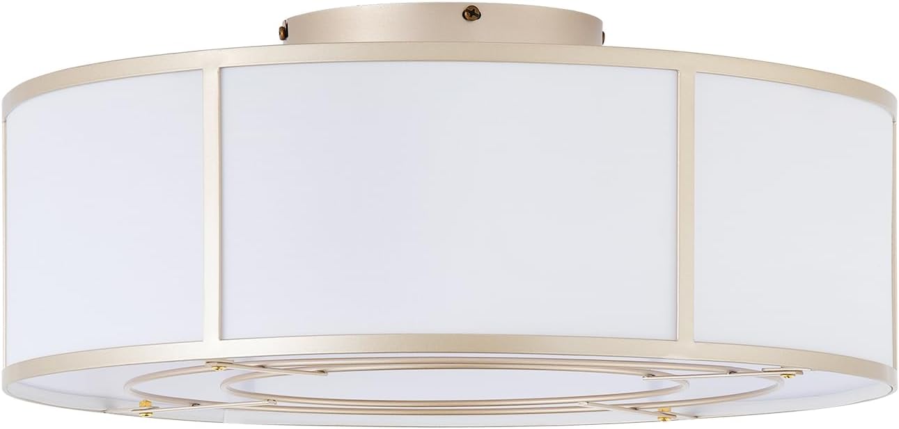 Caged Ceiling Fans with Lights Flush Mount, Low Profile Ceiling Fan with Lights Remote Control, 20'' Modern Bladeless 6 Speeds for Bedroom, Nursery, Kitchen, Gold