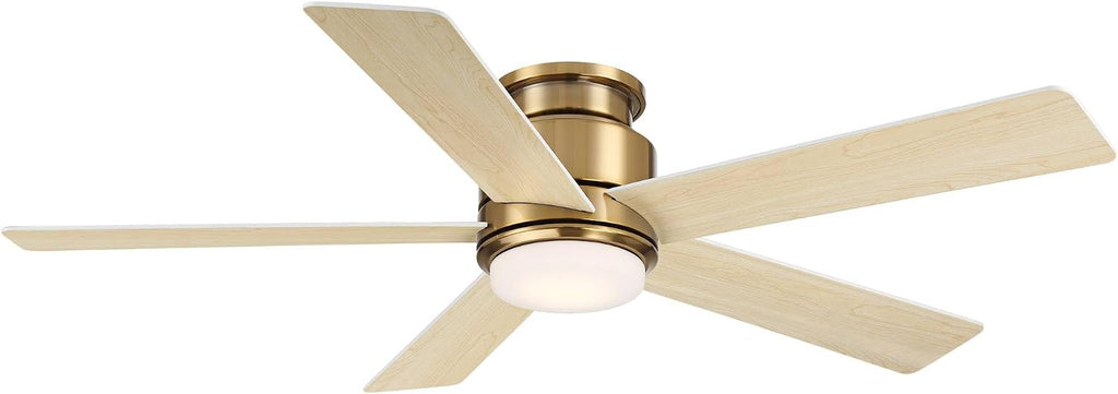 Casa Vieja 52' Grand Palm Modern Indoor Outdoor Ceiling Fan 5 Blade LED Light Remote Control Soft Brass Finish White Wood Blades Bedroom Patio Living Room Kitchen Porch Hugger Damp Rated Flush Mount