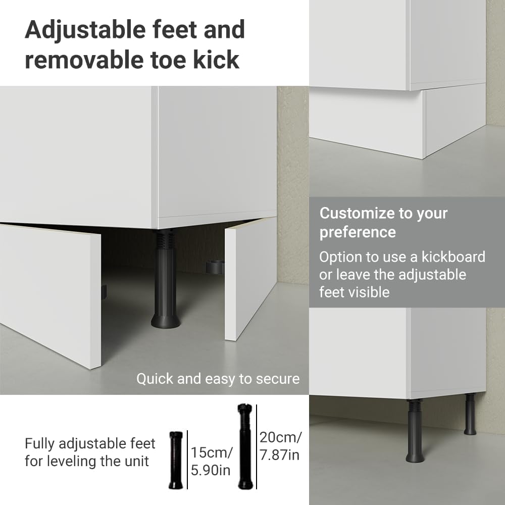 Madesa Compact Garage and Utility Room Storage Set 78 Inch Base Cabinet with 3 Drawers and 4 Doors Utility Bench Wooden Organization Unit - White