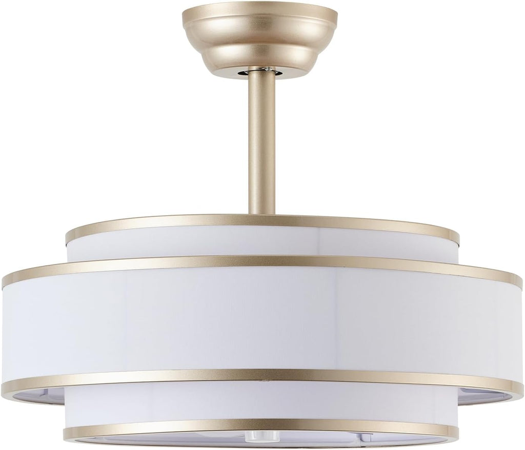 20' Caged Ceiling Fans with Lights and Remote, Fandelier Ceiling Fan with Light, Modern Bladeless Quiet Reversible Motor 6 Speeds for Bedroom, Nursery, Living Room, Gold