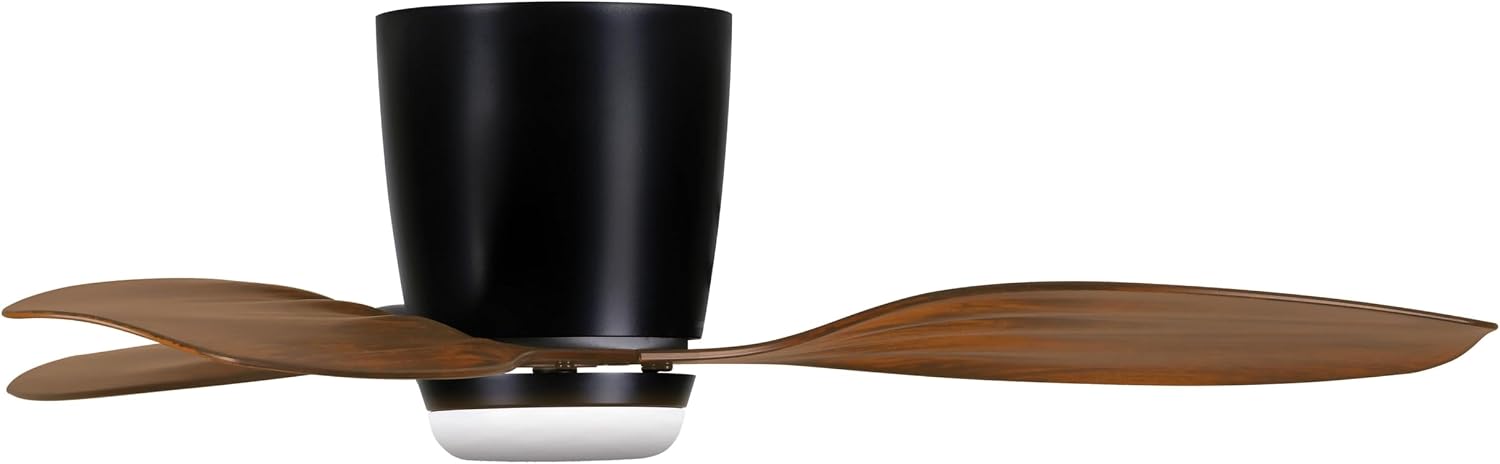 MINKA-AIRE F693L-CL/DK Ventiara 36' 3-Blade LED Flush Mount Indoor/Outdoor Ceiling Fan in Coal Black and Distressed Koa Finish Blades with Etched Lens