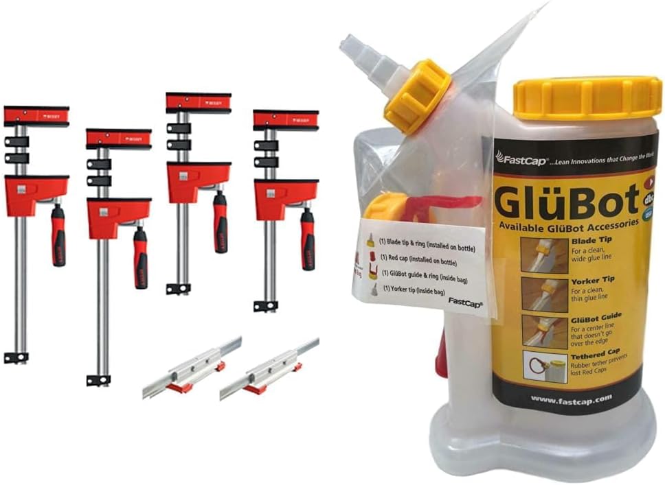BESSEY KREX2450 K Body REVO Clamp Kit, 2 x 24 In., 2 x 50 In., Extenders and Wood Glue Dispenser, 16 Oz Btl