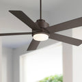 Casa Vieja 52' Grand Palm Modern Indoor Outdoor Ceiling Fan 5 Blade LED Light Remote Control Oil Rubbed Bronze Finish Brown Wood Blades Bedroom Patio Living Room Kitchen Damp Rated Decorative