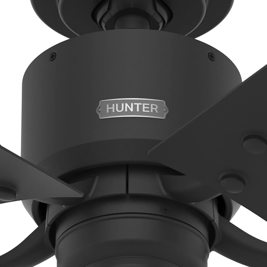 Hunter 52 inch Outdoor or Indoor Ceiling Fan No Light - Black Ceiling Fan without Light, For Patio, Porch, Garage, or Living Room, Standard Mount, 5 Blades, Pull Chain - Windbound 51459, Matte Black