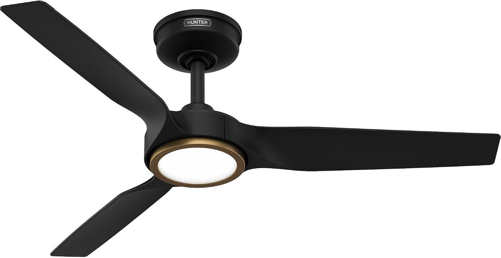 Hunter 44' ZenTech Outdoor Smart Ceiling Fan, LED Light, Remote, Black | ENERGY STAR certified with Apple, Google, Alexa support and covered outdoor use for small rooms, offices, or porches.