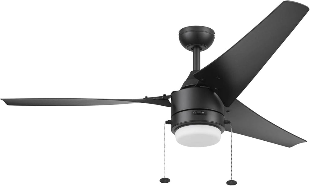Prominence Home Teo 56' LED Indoor Outdoor Ceiling Fan with Light, Matte Black - Wet Rated Dual Mounting Fan with Pull Chain and Reversible Airflow
