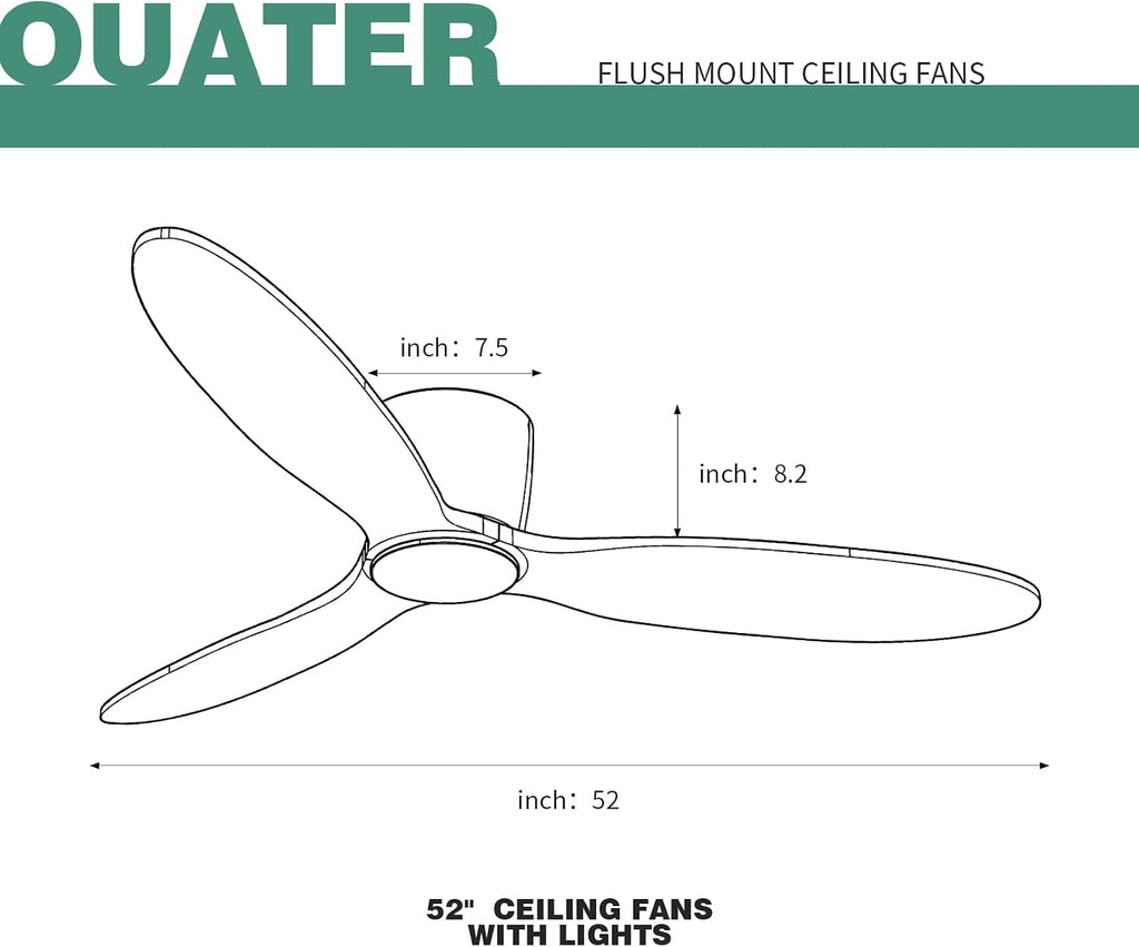 Ceiling Fan no Lights, 52 Inch Low Profile Ceiling Fans without light, Flush Mount Fan with Remote, Modern Natural Wood Ceiling Fan for Bedroom Indoor Outdoor, 6-Speed Reversible DC Motor, Timer