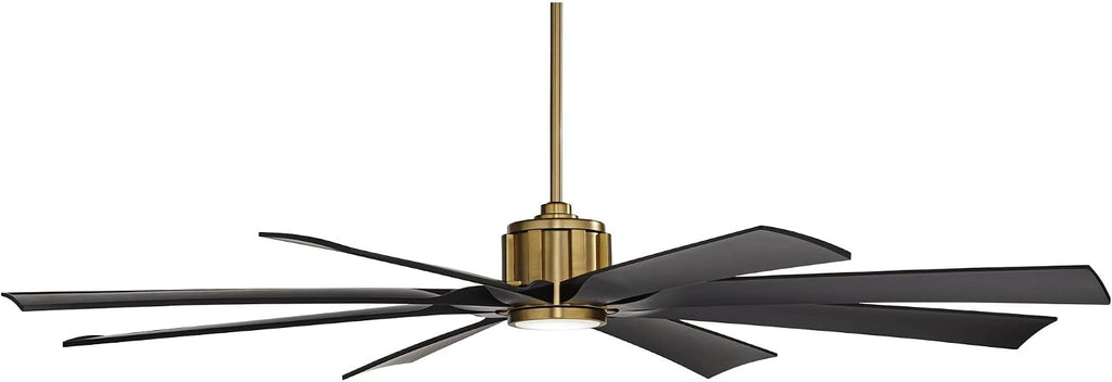 Possini Euro Design 70' Defender Modern Outdoor Ceiling Fan with LED Light Remote Control Soft Brass Matte Black Damp Rated for Patio Exterior House Home Porch Gazebo Garage Barn