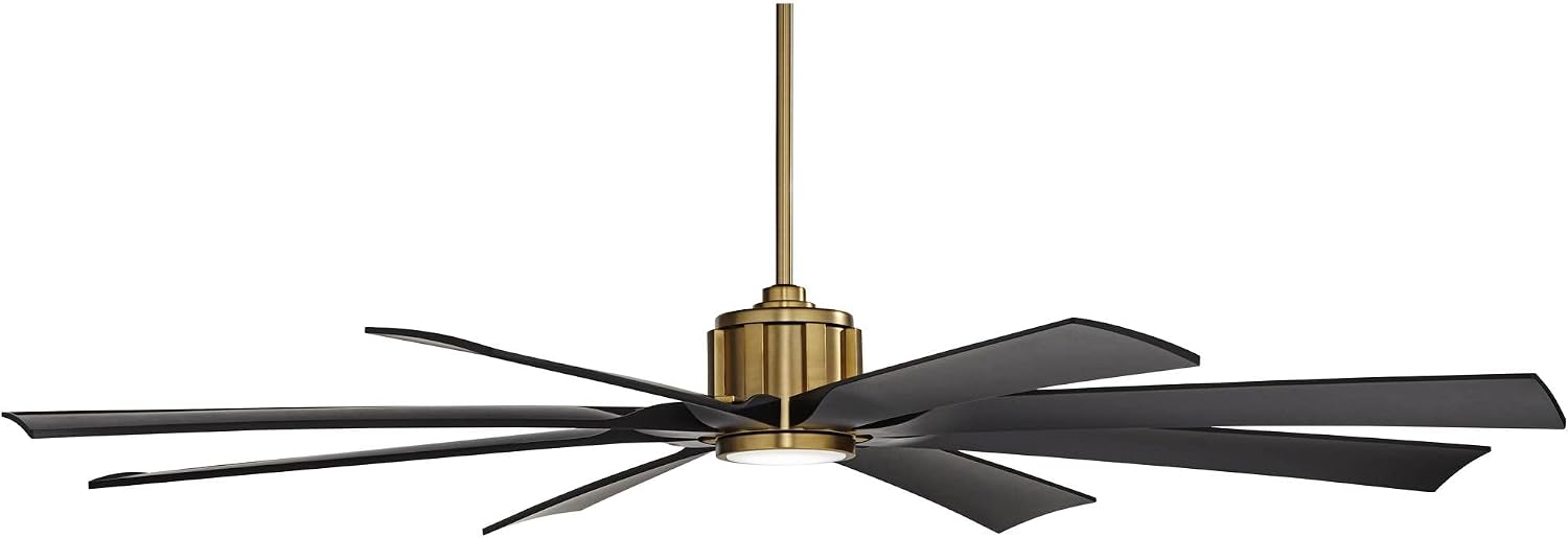 Possini Euro Design 70' Defender Modern Outdoor Ceiling Fan with LED Light Remote Control Soft Brass Matte Black Damp Rated for Patio Exterior House Home Porch Gazebo Garage Barn