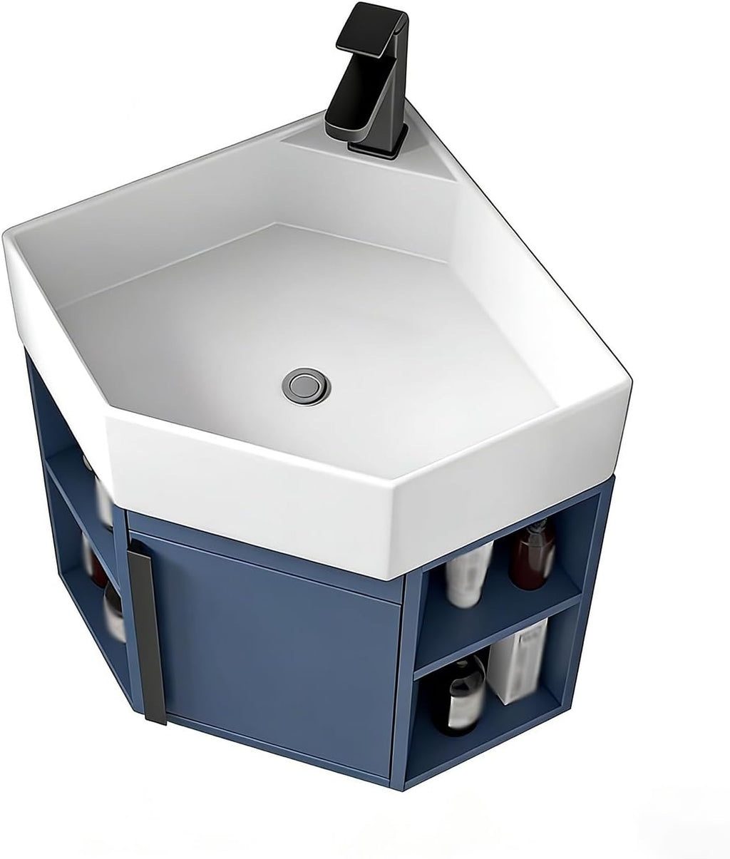 Corner Bathroom Vanity， Wall Mounted Hand Sink with Faucet and Overflow Utility ，Corner Sink Modern Bathroom Vanity，for Bathroom，Guest Baths，Master Suites