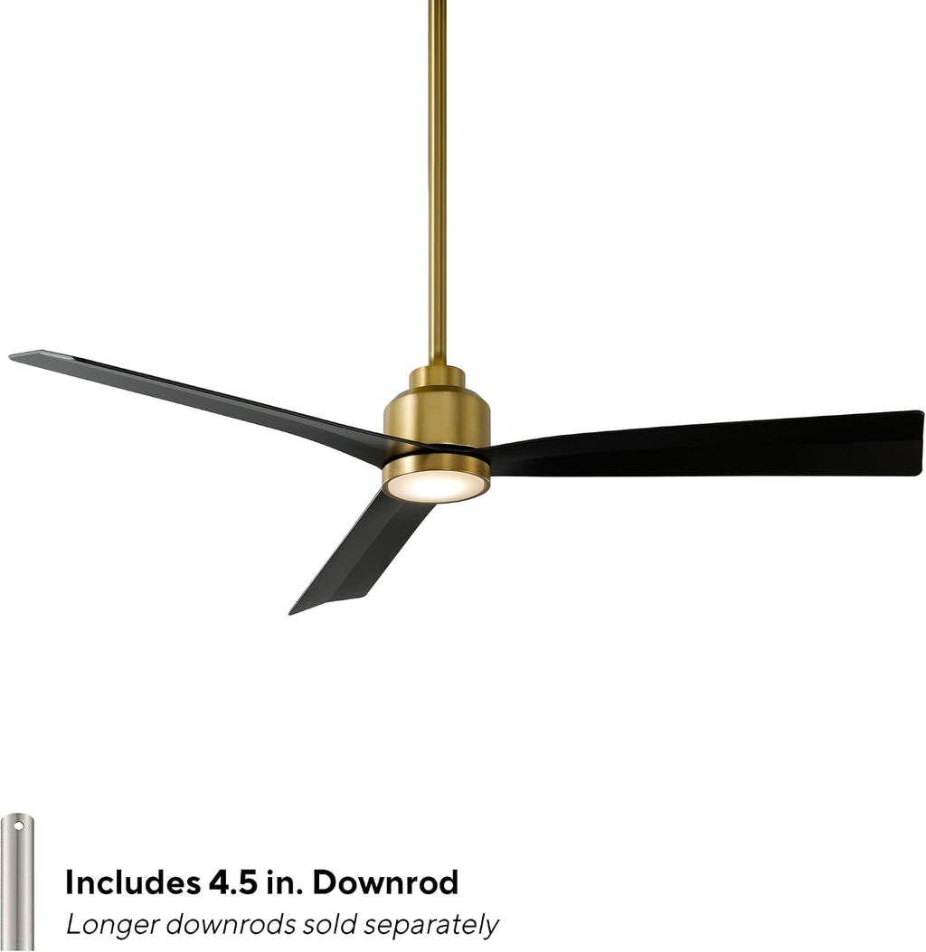 WAC F-003L-SB/MB Clean 52' Outdoor Ceiling Fan with LED Lights and Remote, Soft Brass Matte Black
