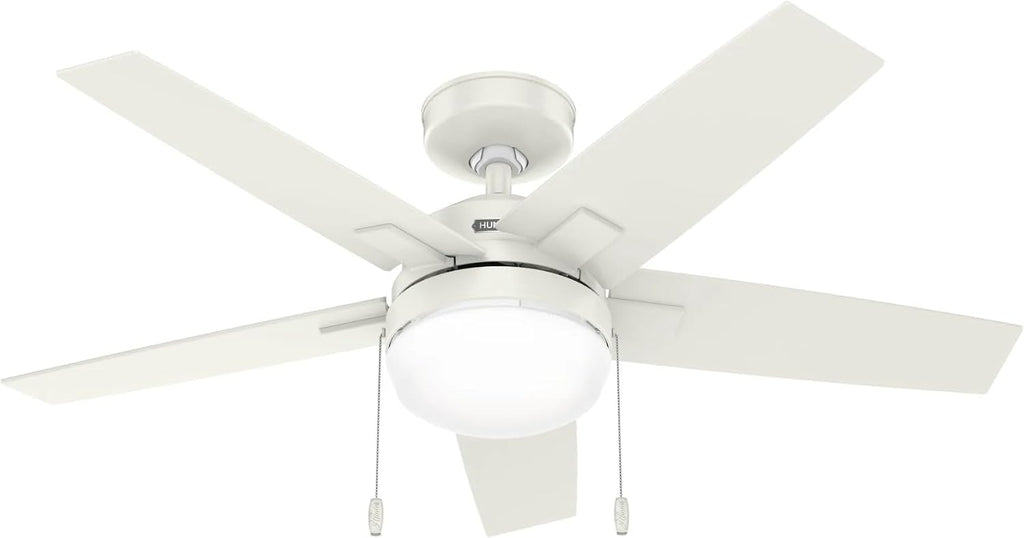 Hunter Fan 44 inch Indoor Ceiling Fan with LED Light, White Ceiling Fan with Pull Chain, For Bedroom,Office, Kitchen, Living Room, 5 Blades (Renewed)