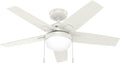 Hunter Fan 44 inch Indoor Ceiling Fan with LED Light, White Ceiling Fan with Pull Chain, For Bedroom,Office, Kitchen, Living Room, 5 Blades (Renewed)