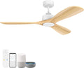 Hoenofly 52' Wood Smart Ceiling Fans with Lights Remote,Quiet DC Motor,Outdoor Indoor Ceiling Fan,Voice Control via WIFI Alexa App,Dimmable,Modern Light Wood Ceiling Fan for Bedroom Patio Porch