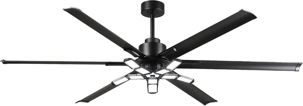 72 Inch Ceiling Fan with Lights and Remote, Large Modern DC Motor Ceiling Fan for Garage Workshop Living Room, 6-Speed Reversible, High Airflow, Matte Black