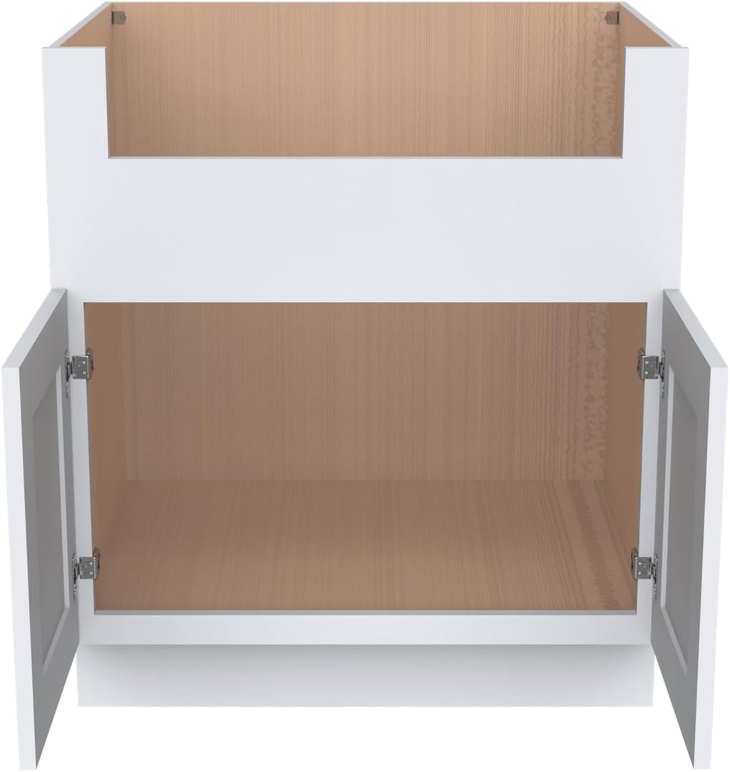 33 Inch RTA Kitchen Sink Base Cabinet - Solid Wood Shaker Style Farmhouse Cabinet with Soft Close Doors, Fits 24-30 Inch Undermount Sinks, Ready to Assemble (White)