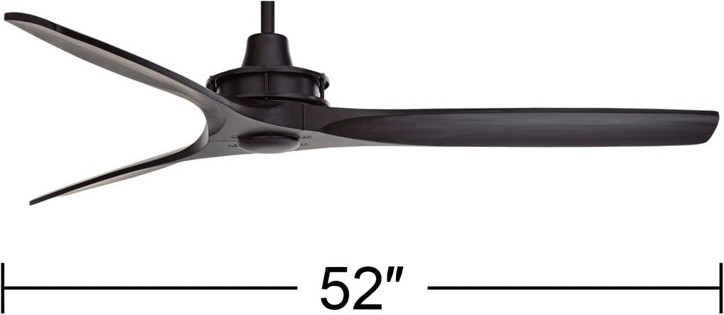 Casa Vieja 52' Windspun Modern Indoor 3 Ceiling Fan with Remote Control Matte Black Solid Wood for Living Room Kitchen House Bedroom Family Dining Home Office