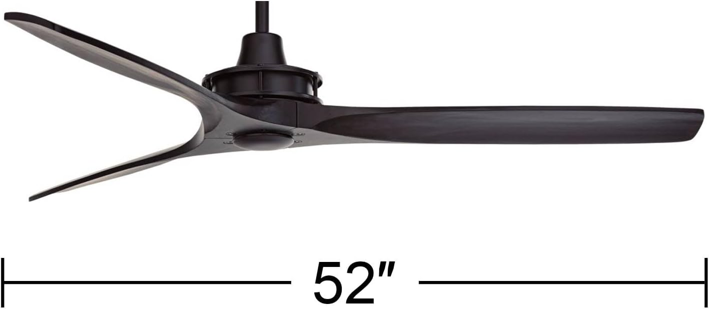 Casa Vieja 52' Windspun Modern Indoor 3 Ceiling Fan with Remote Control Matte Black Solid Wood for Living Room Kitchen House Bedroom Family Dining Home Office