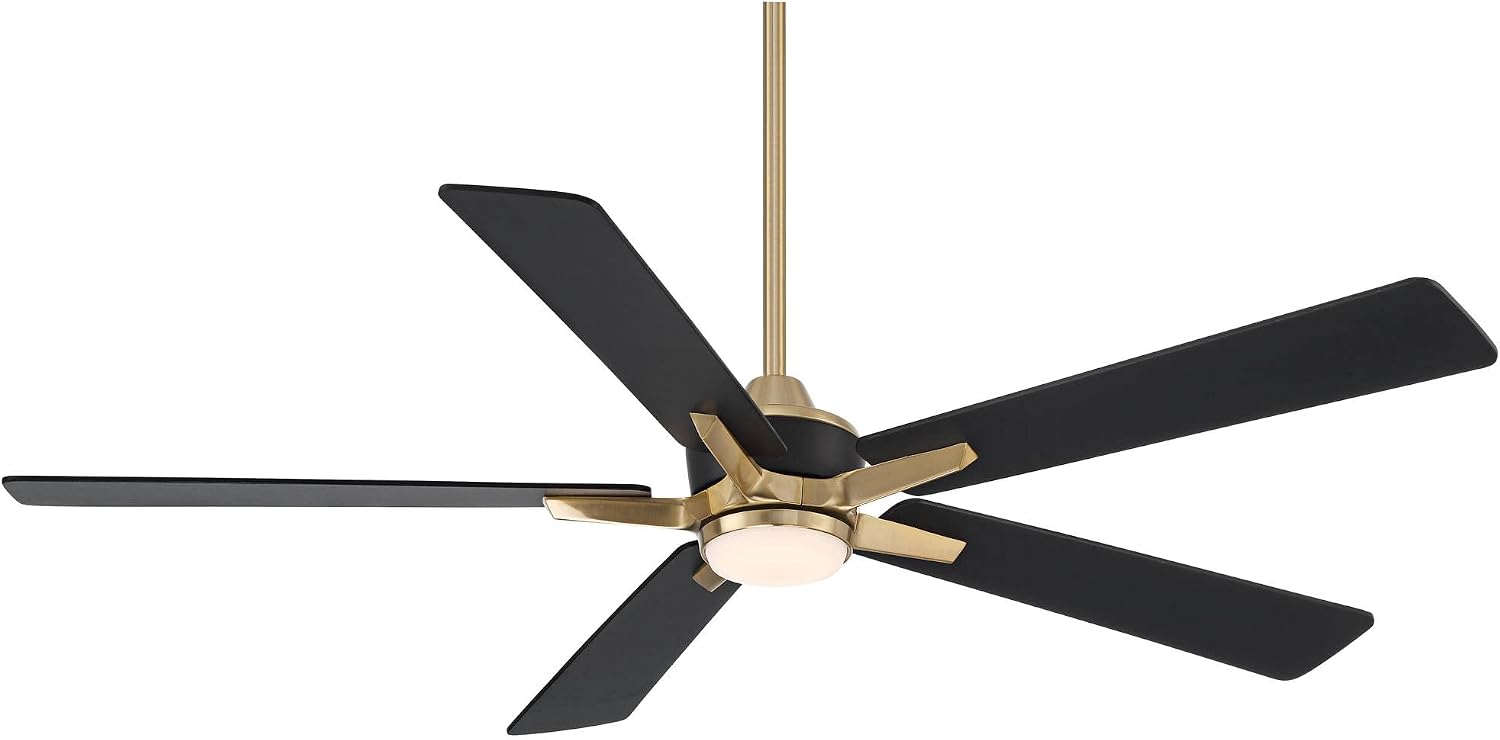 Casa Vieja 52' Vegas Nights Modern Indoor Outdoor Ceiling Fan with Dimmable LED Light Remote Control Soft Brass Black Damp Rated for Patio Exterior House Home Porch Gazebo Garage Barn - 6' Downrod