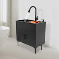 All-in-One Utility Sink & Cabinet, Kitchen Sink and Cabinet Combo Stainless Steel Utility Sink, Black Bathroom Vanity w/Pull-out Faucet & Draining basket for Laundry Utility Room Kitchen Bathroom