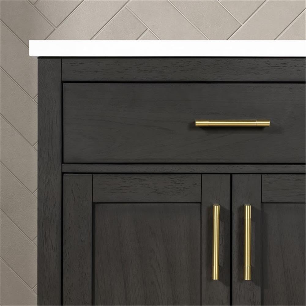 Pemberly Row 30' Bathroom Vanity, Matte Black Wood Frame, White Countertop with Undermount Ceramic Sink, Freestanding Design, Tilt-Down Drawer, Soft-Close Cabinets, Ideal for Half-Baths or En-Suites