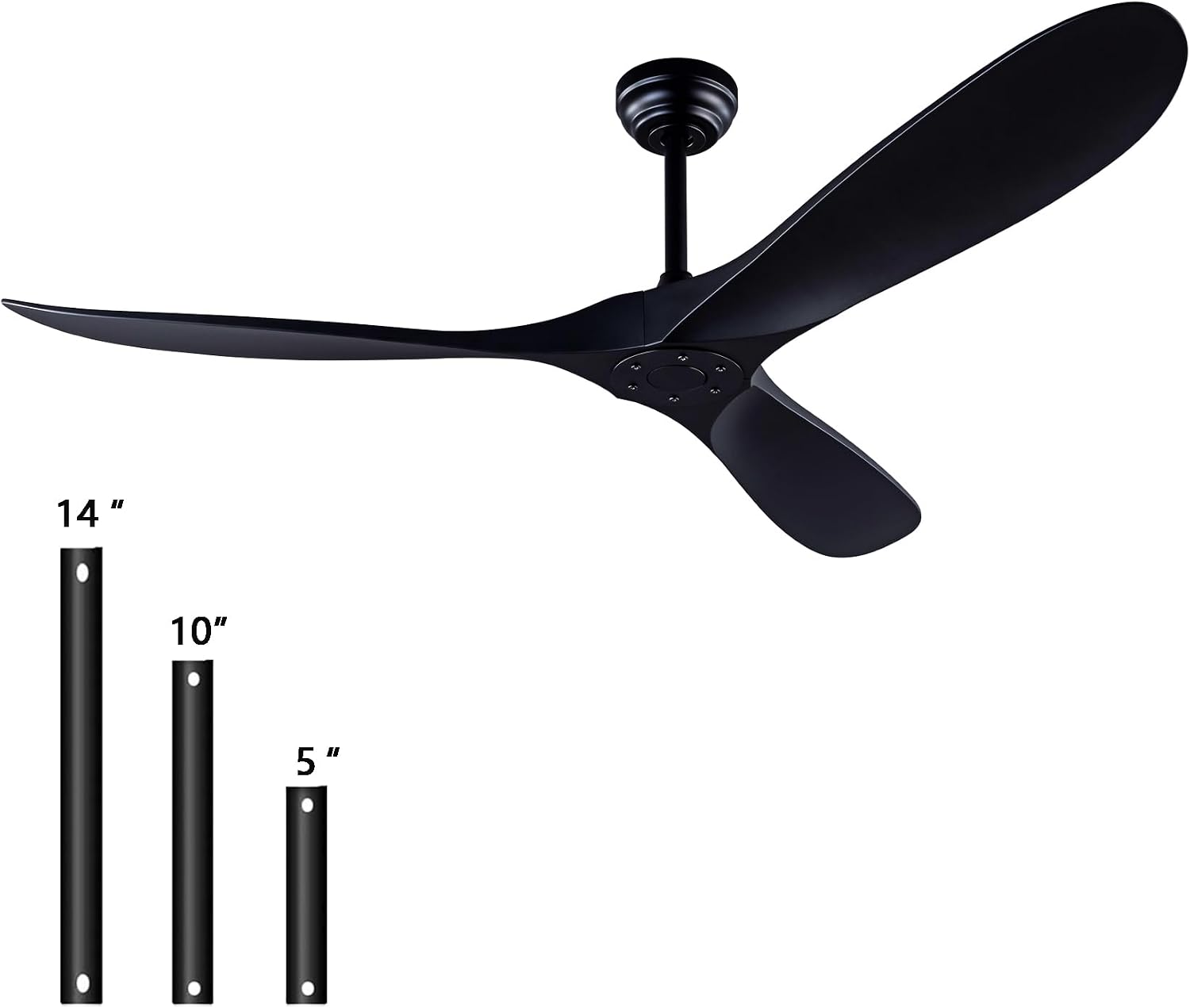 60' Ceiling Fans with Remote Control, No Lights, Modern Reversible DC Motor Indoor Outdoor 3 Blade Ceiling Fan for Patio, Living Room, Bedroom and Farmhouse (Black)