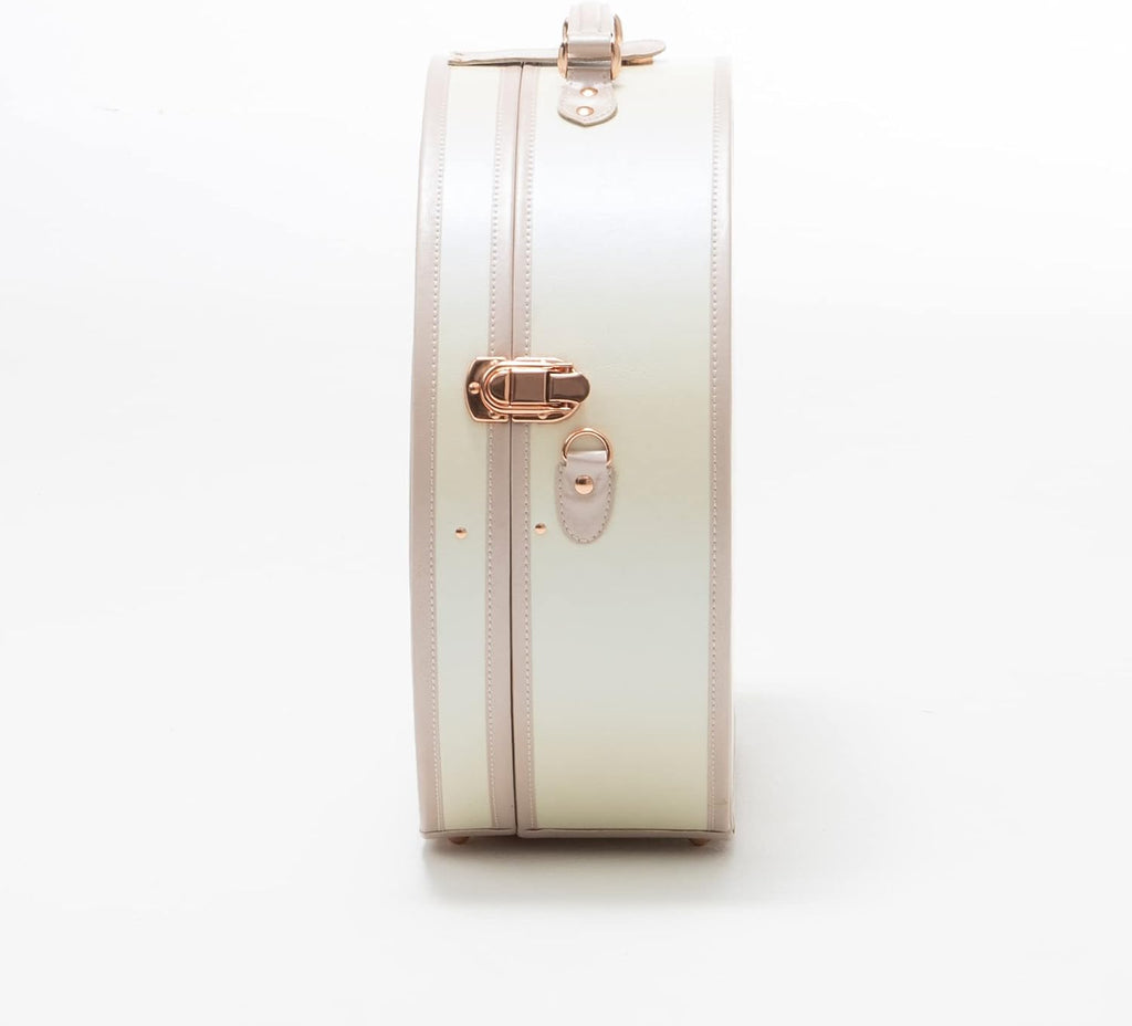 COTRUNKAGE Small Floral Round Hat Box Vintage Luggage Cosmetic Case (D.18, Cream White)