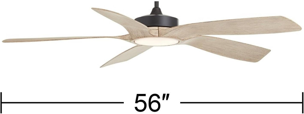 Casa Vieja 56' Mach 5 Farmhouse Rustic Country Cottage Core Indoor Outdoor Ceiling Fan 5 Blade LED Light Remote Control Matte Black Finish Distressed White Oak Finish Blades Bedroom Patio Damp Rated