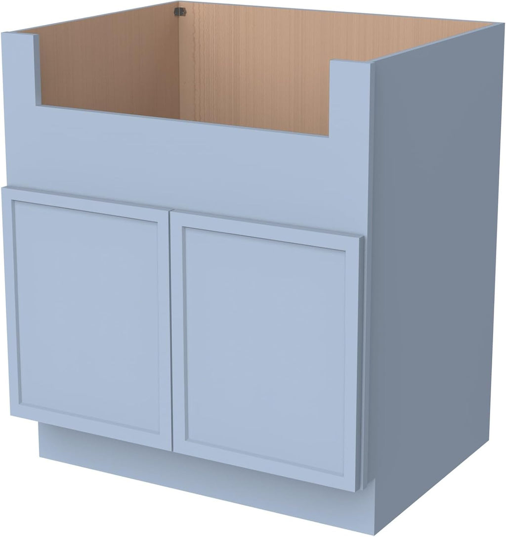 33 Inch RTA Kitchen Sink Base Cabinet - Solid Wood Shaker Style Farmhouse Cabinet with Soft Close Doors, Fits 24-30 Inch Undermount Sinks, Ready to Assemble (Lakeside Blue (Slim))