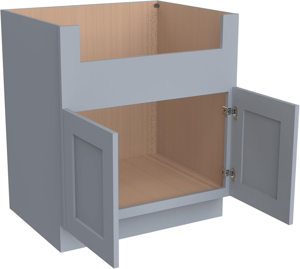 33 Inch RTA Kitchen Sink Base Cabinet - Solid Wood Shaker Style Farmhouse Cabinet with Soft Close Doors, Fits 24-30 Inch Undermount Sinks, Ready to Assemble (Gray)