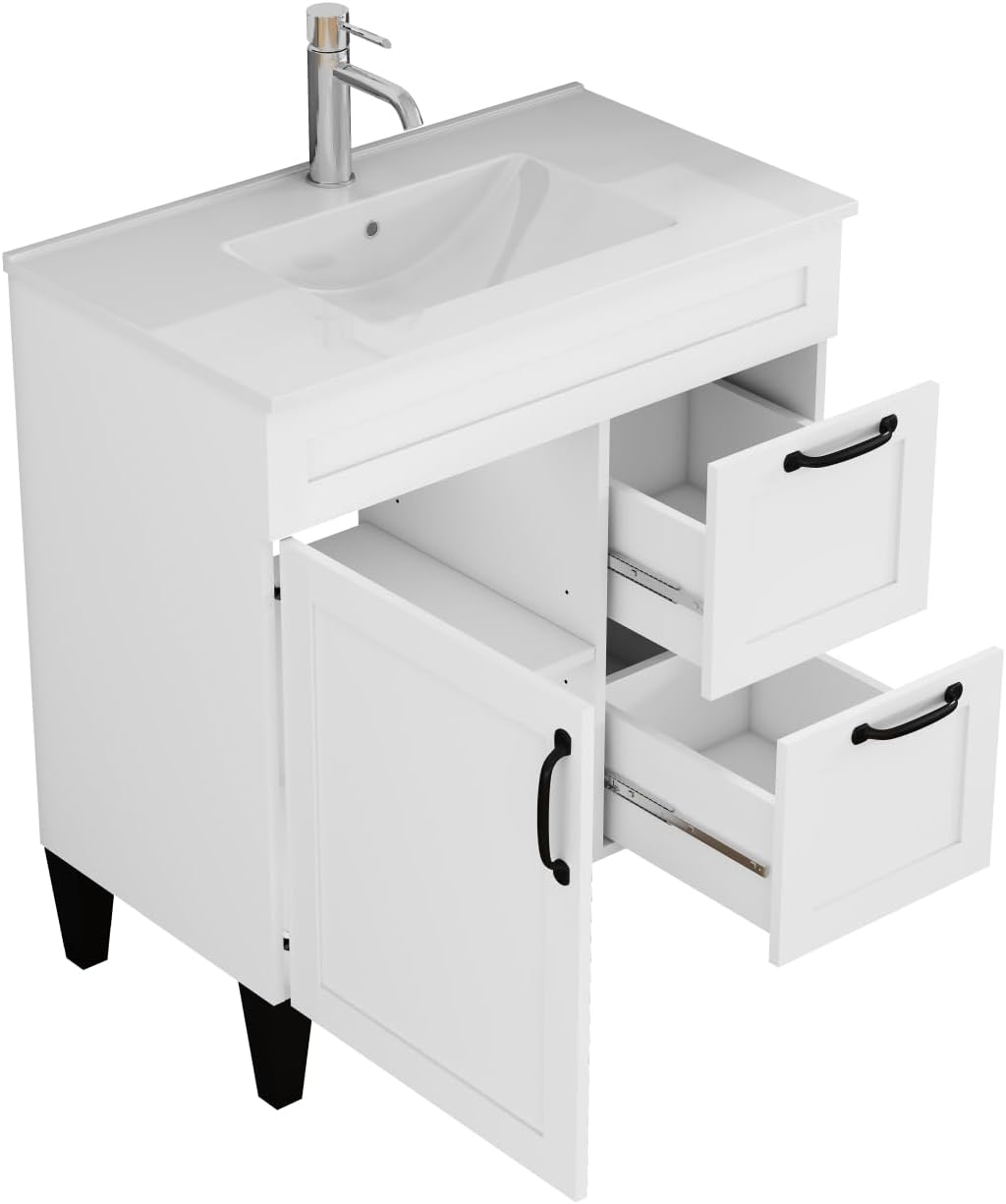 31.5-inch Bathroom Vanity with Sink Combo White Ceramic Basin Medium Bathrooms, Family Powder Rooms, En Suites Modern Upgrade