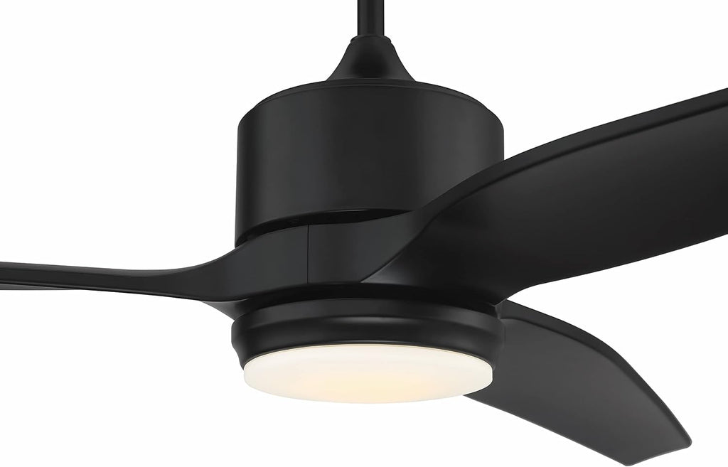 Craftmade 60' Mobi Ceiling Fan, Flat Black Finish, Outdoor Rated, 3 ABS Blades, Remote & Wall Control Included, LED Light Kit with Optional Lens Cover Included