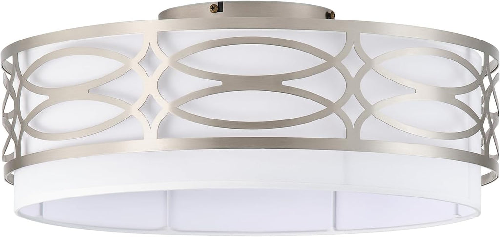 20' Silver Flush Mount Ceiling Fan with Light, Caged Boho Ceiling Fan with Lights Remote Control with 6 Speeds for Bedroom, Living Room, Nursery