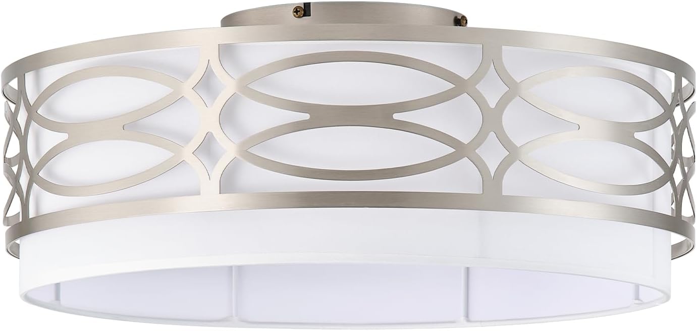 20' Silver Flush Mount Ceiling Fan with Light, Caged Boho Ceiling Fan with Lights Remote Control with 6 Speeds for Bedroom, Living Room, Nursery