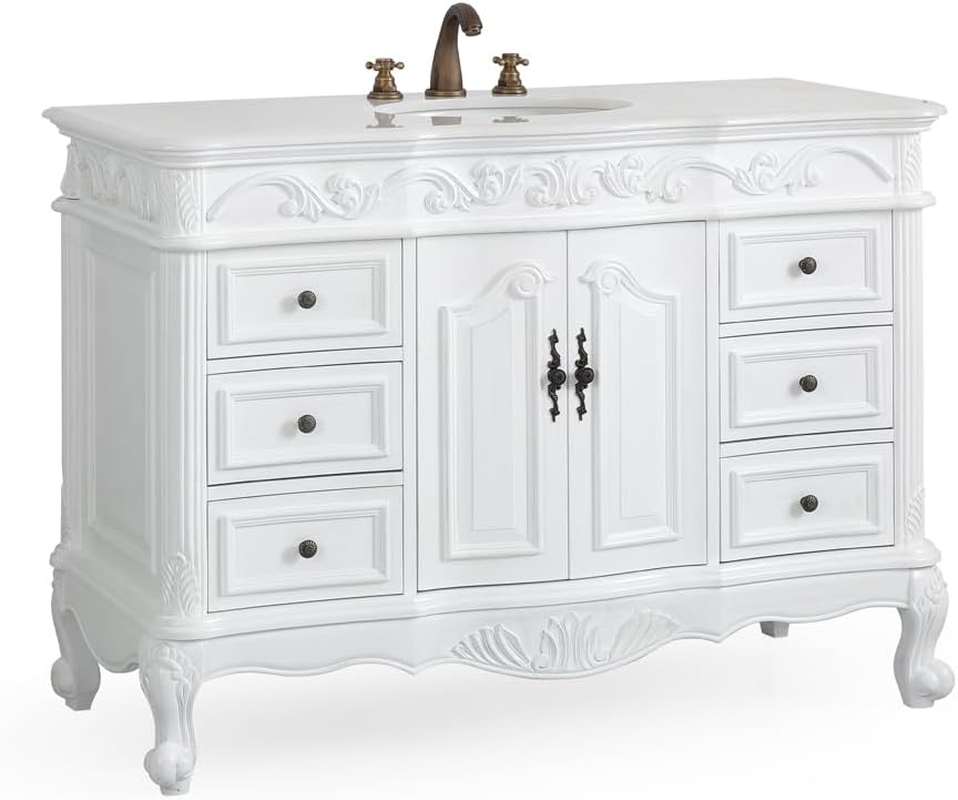 48' Antique White Marble Beckham Bathroom Sink Vanity & Mirror SW3882W-AW-48MIR