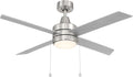WAC Lighting Quade Indoor or Outdoor 4-Blade 52in Pull Chain Ceiling Fan in Brushed Nickel with Adjustable CCT 2700-3000-4000-5000K Dimmable LED Light Kit and Memory Function