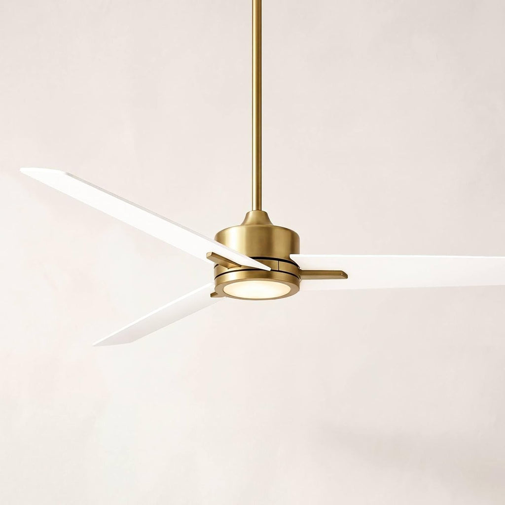 Casa Vieja 60' Monte Largo Modern Mid Century Indoor Ceiling Fan 3 Blade LED Light Remote Control Soft Brass Finish White Blades Bedroom Living Room Kitchen Dining Office Decorative DC Motor Bright